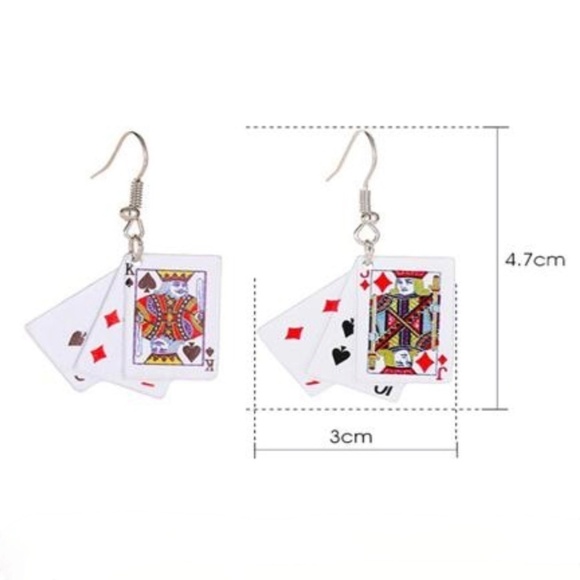 Playing Card MultiSuit Mismatched Drop Earrings Poker Las Vegas Blackjack Casino - Picture 5 of 6